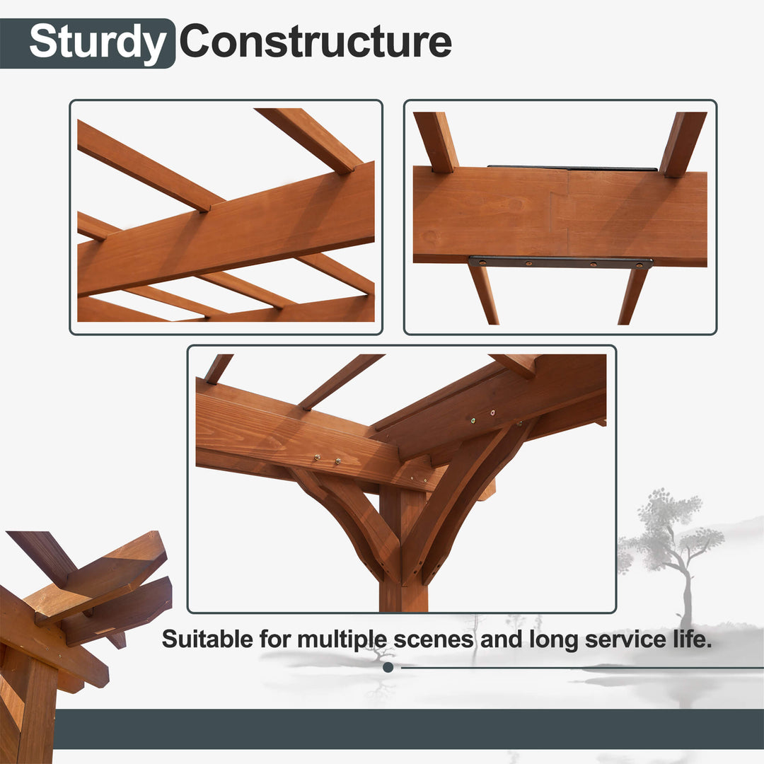 12x16FT Outdoor Wooden Waterproof Grape Gazebo in Brown