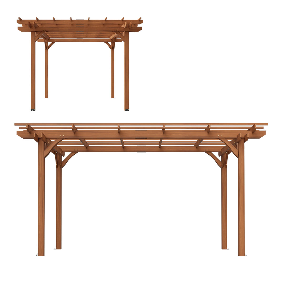 12x10 FT Wooden Pergola for Climbing Plants, Brown