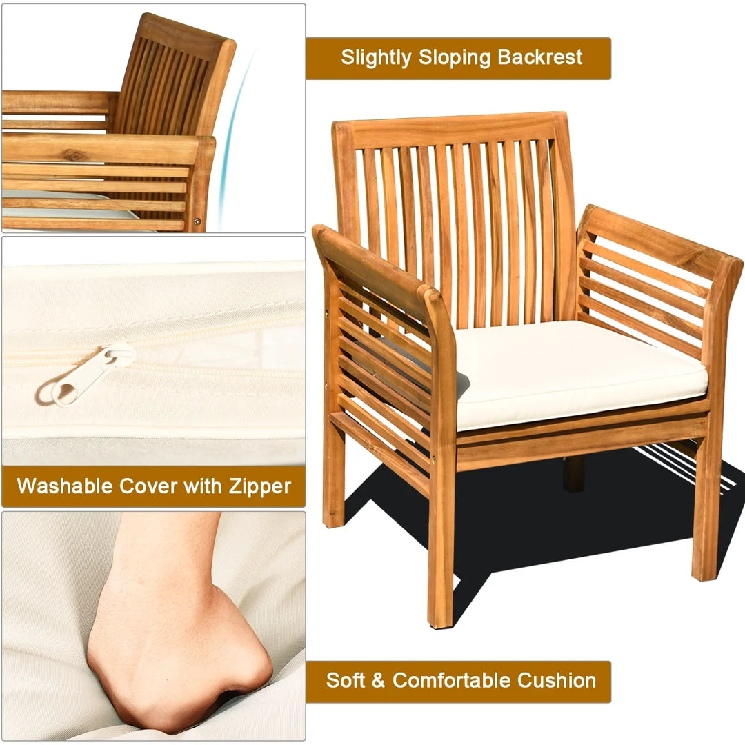 4-Piece Outdoor Sofa Set – Acacia Wood Patio Seating with Cushions and Coffee Table