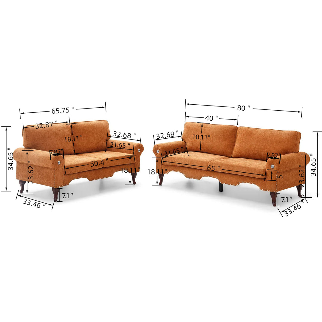 2-Piece Orange Sectional Sofa Set, 5-Seat with Movable Pillows