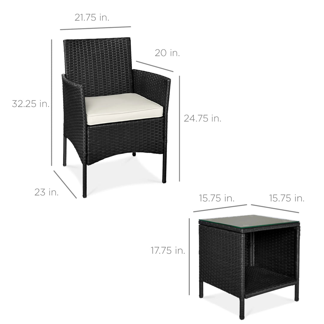 3-Piece Wicker Patio Bistro Set with Storage Table
