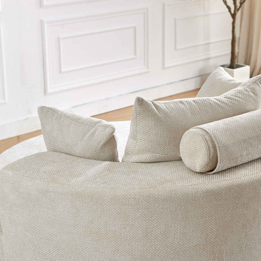 55" Beige Chenille Swivel Chair with Neck Pillow