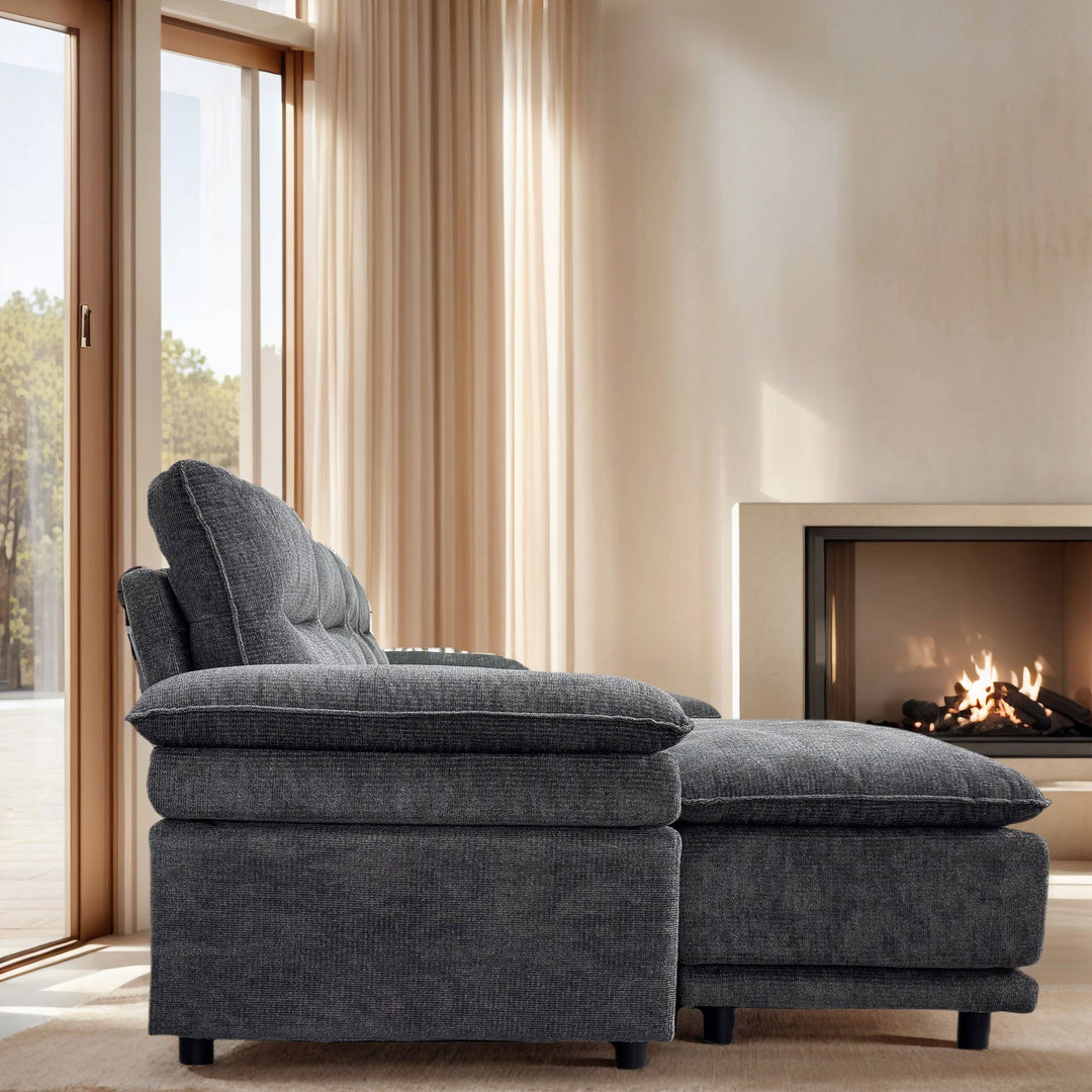 141" Dark Grey U-Shaped Sectional Sofa with Chaise, 6-Seat