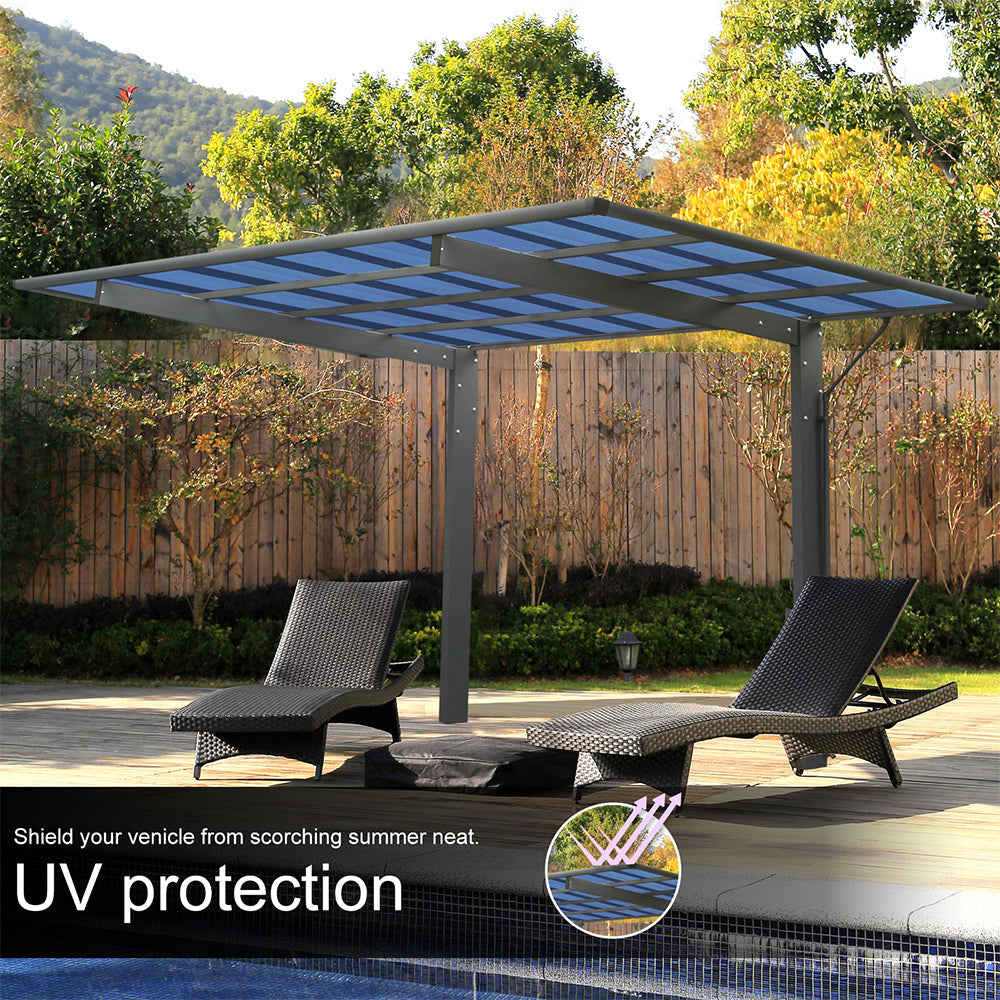 10x17FT Heavy-Duty Aluminum Carport | Galvanized Steel Roof | Single-Side Rustproof Outdoor Shelter