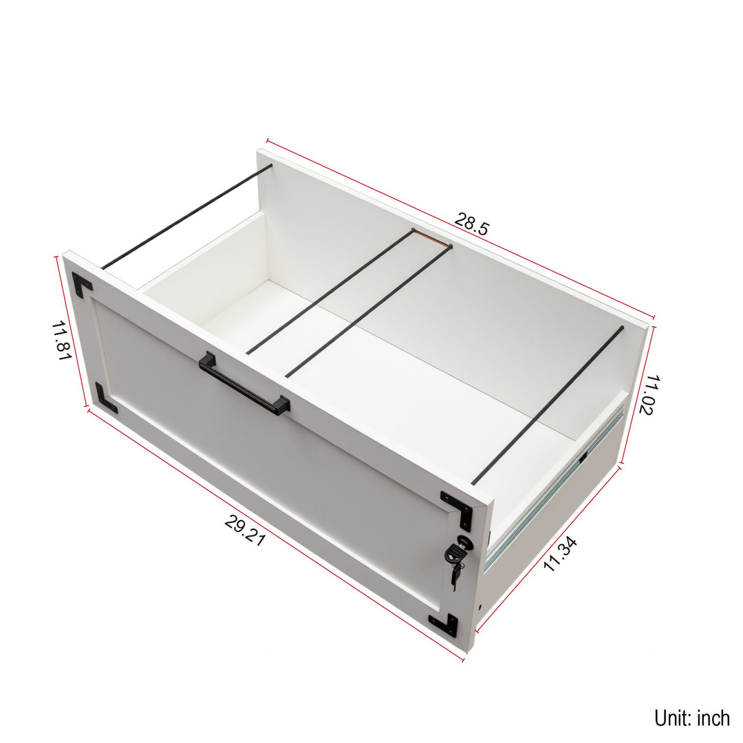 2-Drawer White Farmhouse File Cabinet with Lock