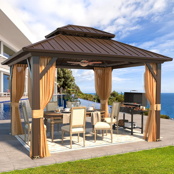 10X12 Hardtop Grill Gazebo with Netting and Sides