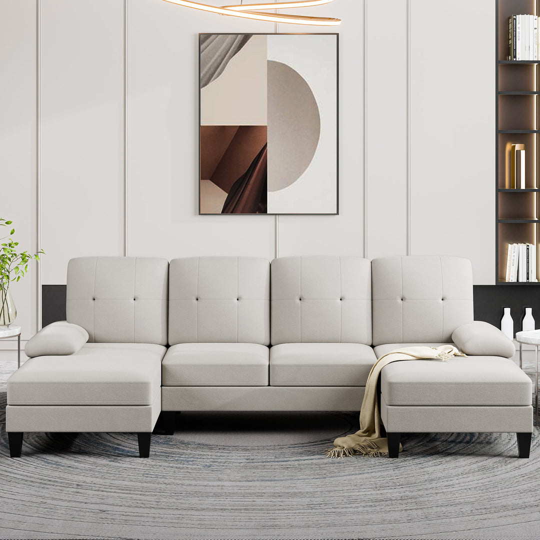 106" U-Shaped 4-Seat Modern Sectional Sofa with Double Chaises – Linen Upholstery