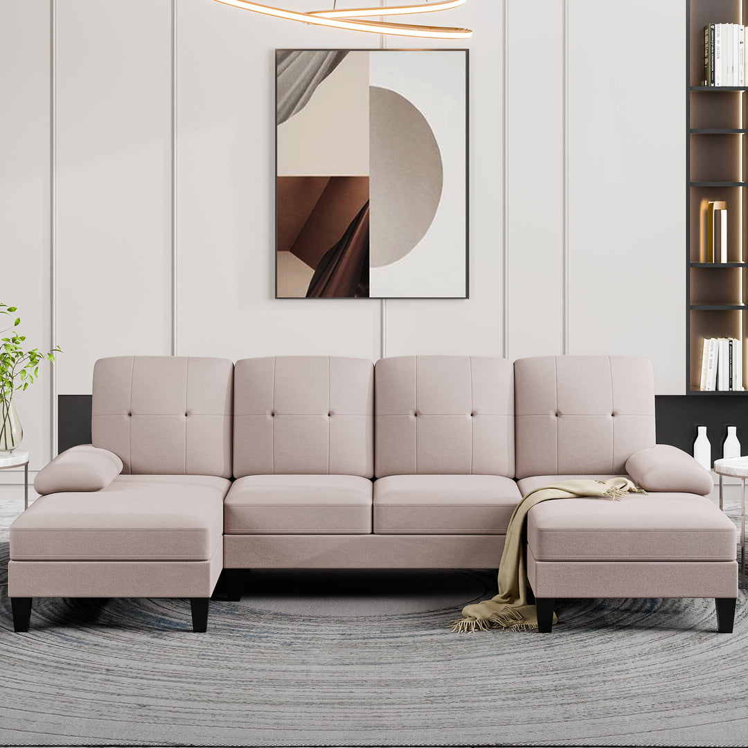 106" U-Shaped 4-Seat Modern Sectional Sofa with Double Chaises – Linen Upholstery