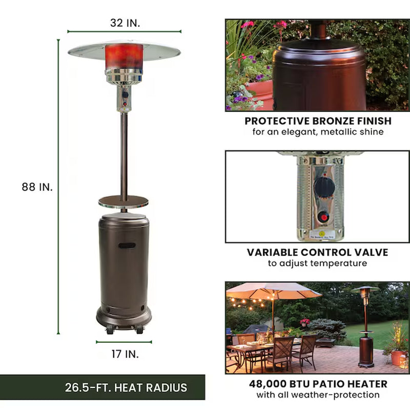 Solterra 48,000 BTU Hammered Bronze Propane Patio Heater – Steel Floorstanding Radiant Heat Tower