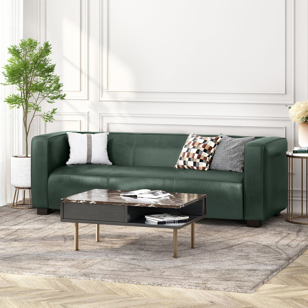 80.3" Green PU 3-Seater Tuxedo Sofa