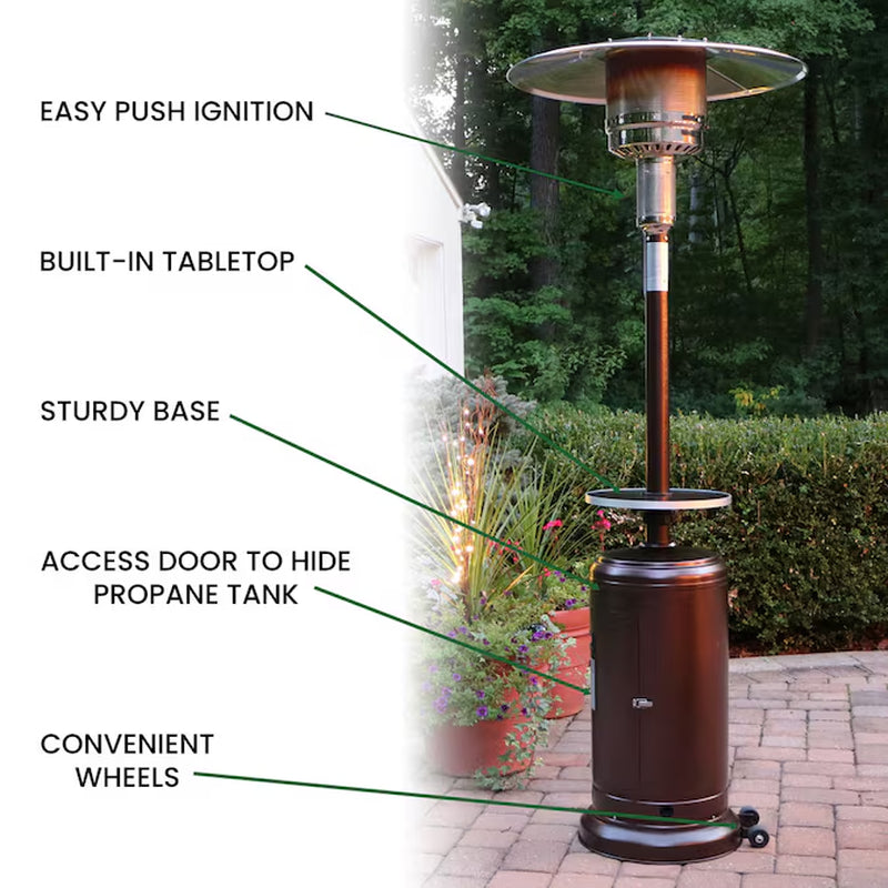 Solterra 48,000 BTU Hammered Bronze Propane Patio Heater – Steel Floorstanding Radiant Heat Tower