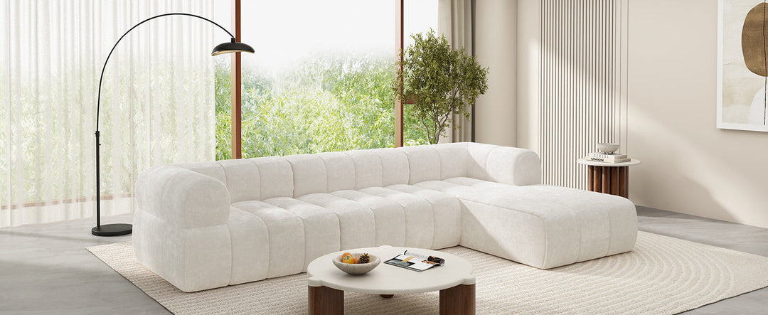 122" Beige L-Shaped Sectional Sofa with Chaise, Fully Assembled