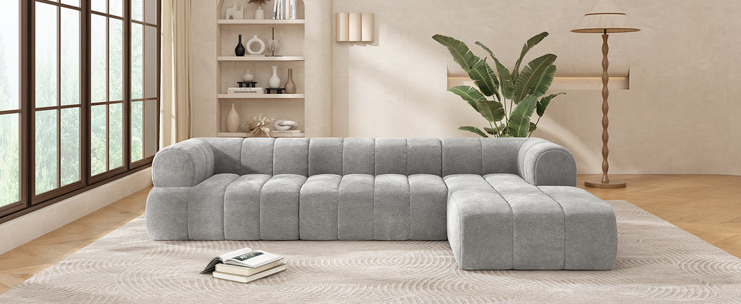 122" Gray L-Shaped Sectional Sofa with Chaise, Fully Assembled