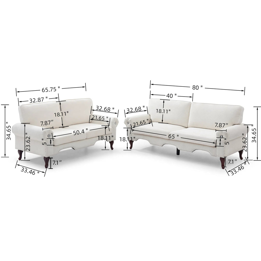 2-Piece Beige Sectional Sofa Set, 5-Seat with Movable Pillows