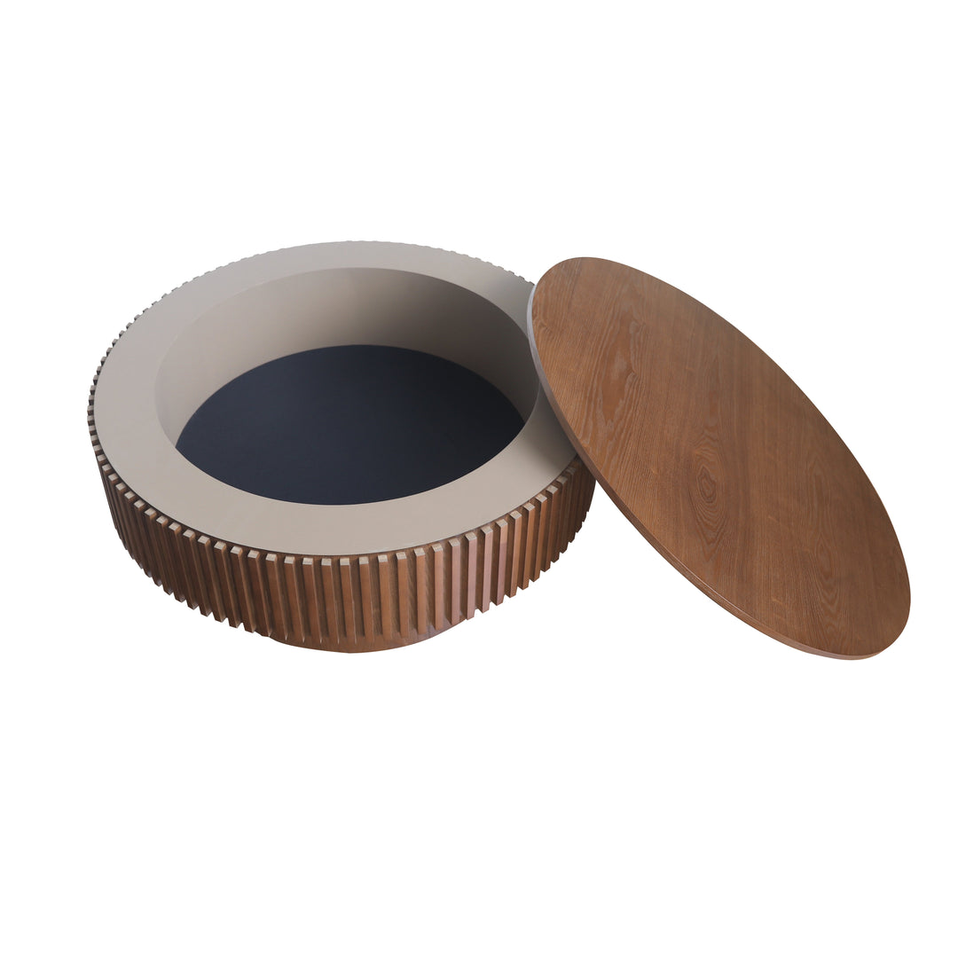 31.5" Round Walnut Coffee Table with Hidden Storage, Modern Mushroom Design