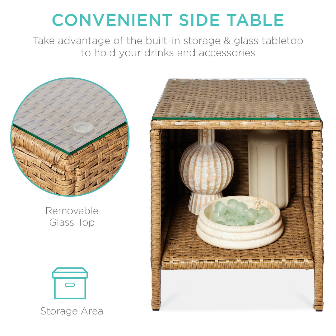 3-Piece Wicker Patio Bistro Set with Storage Table