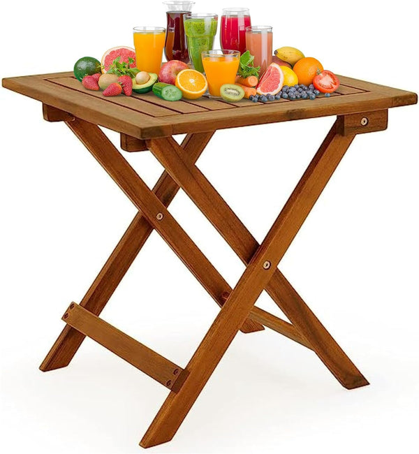 18" Outdoor Folding Acacia Wood Side Table – Compact Coffee or End Table for Patio, Garden, or Campsite