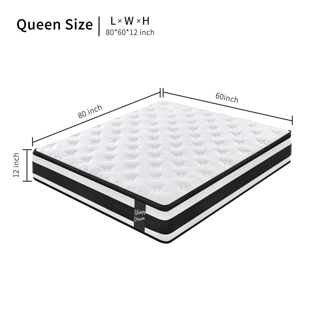 12" Queen Hybrid Mattress with Memory Foam & Cool Oeko-Tex Cover