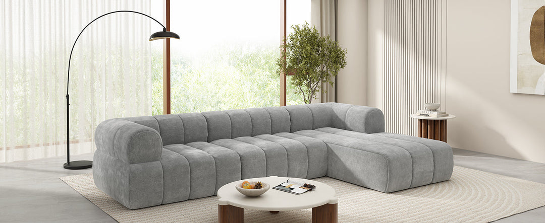 122" Gray L-Shaped Sectional Sofa with Chaise, Fully Assembled