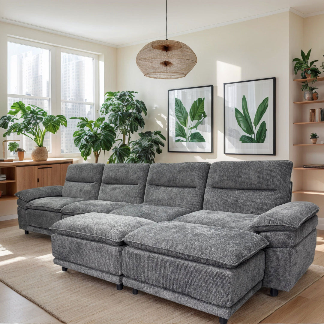 141" Dark Grey U-Shaped Sectional Sofa with Chaise, 6-Seat