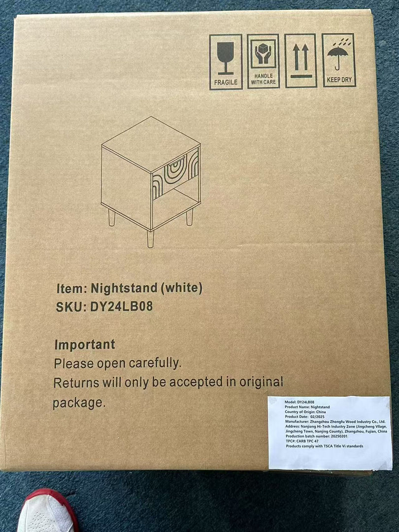 22.8" White Modern Nightstand with Drawer, Gold Accent