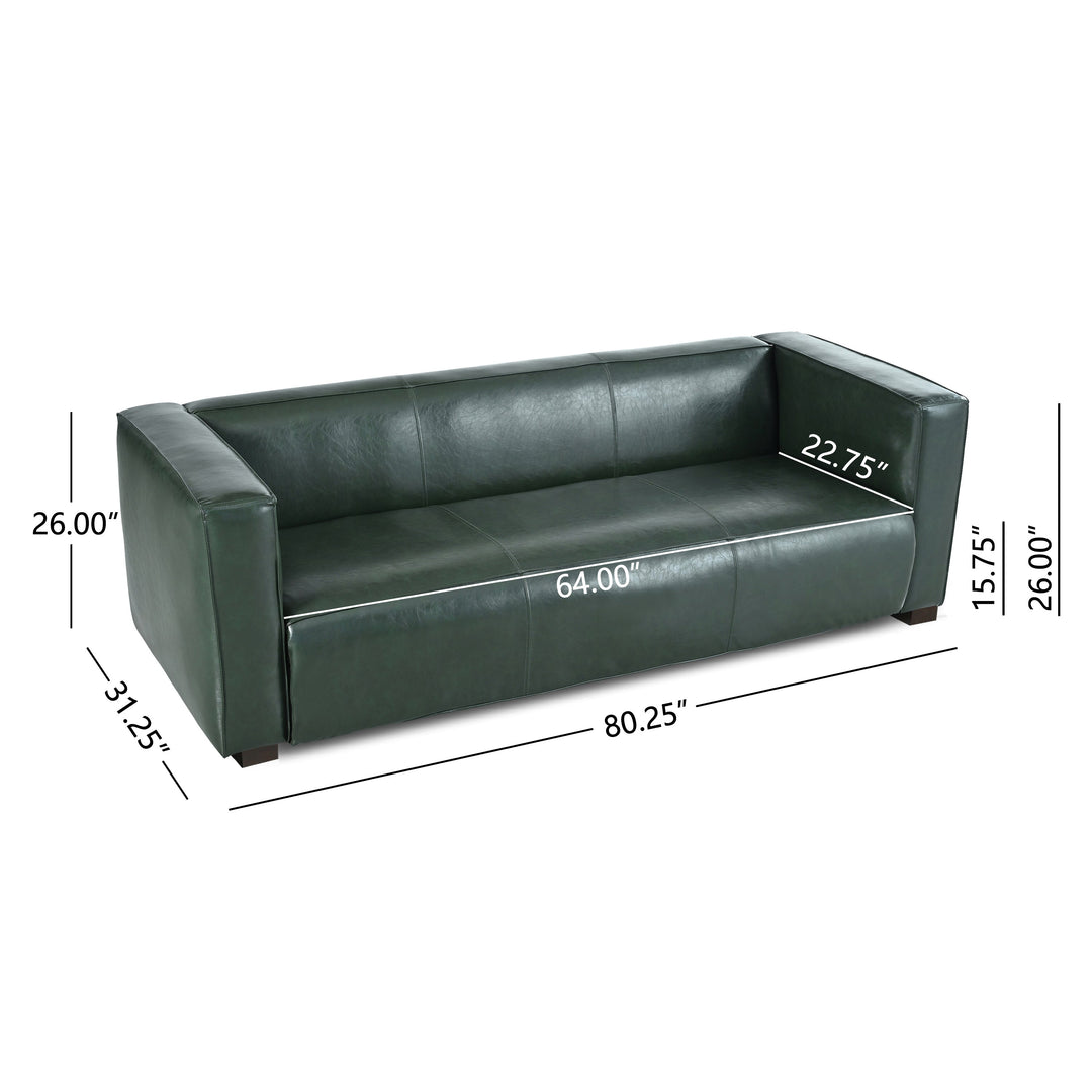 80.3" Green PU 3-Seater Tuxedo Sofa