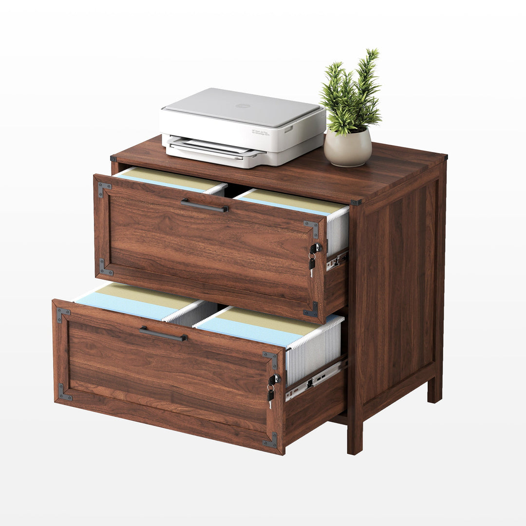 2-Drawer Farmhouse File Cabinet with Lock, Walnut