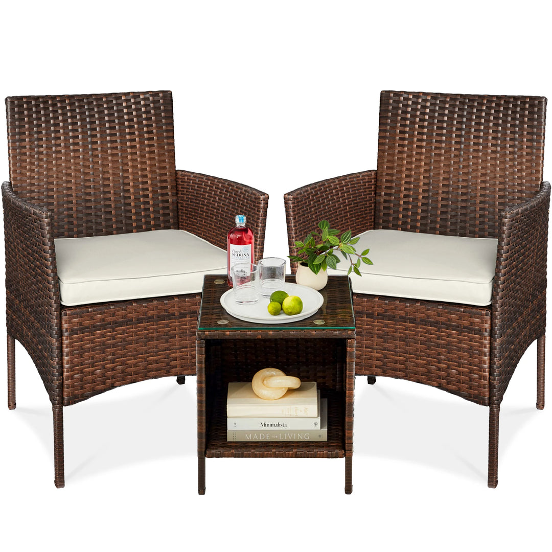 3-Piece Wicker Patio Bistro Set with Storage Table