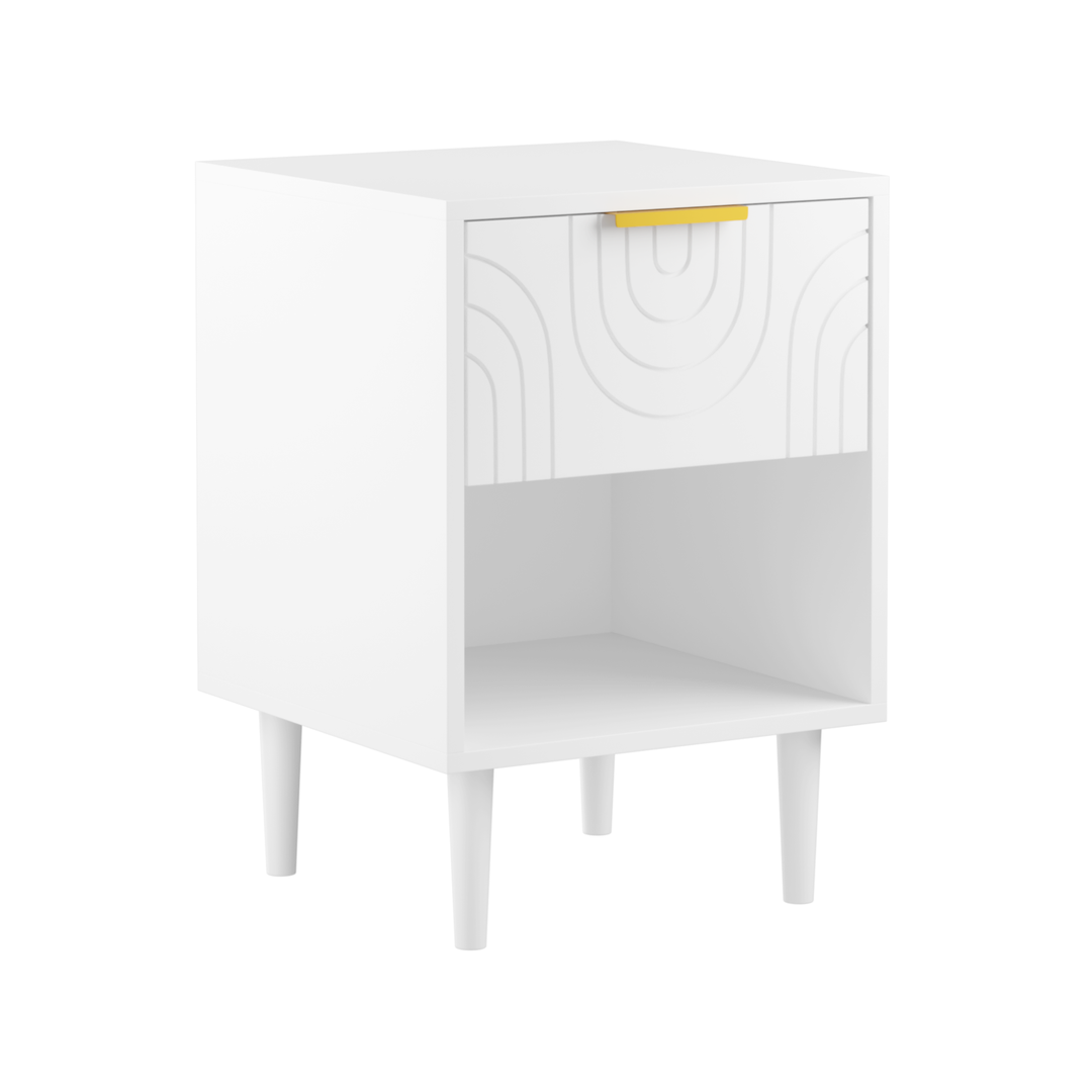 22.8" White Modern Nightstand with Drawer, Gold Accent
