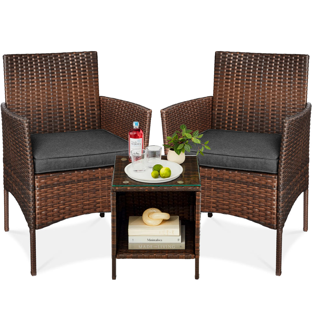 3-Piece Wicker Patio Bistro Set with Storage Table