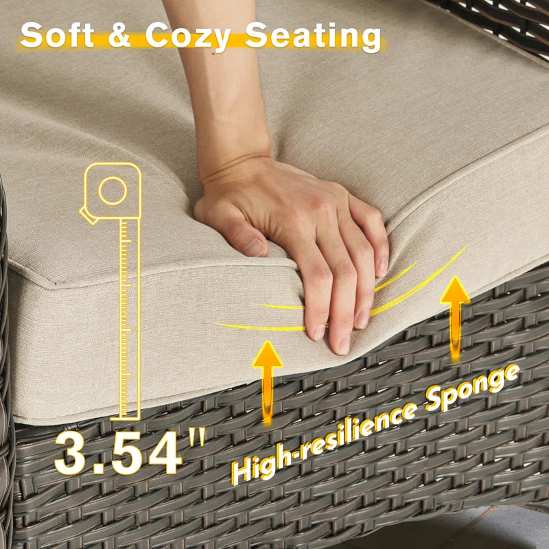 Peridot 72.83" Outdoor Patio Sofa – 3-Piece Wicker Conversation Seating with Washable Cushions