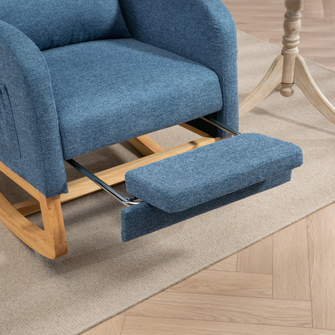 25.4" Blue Nursery Rocking Chair with Footrest, Side Pocket