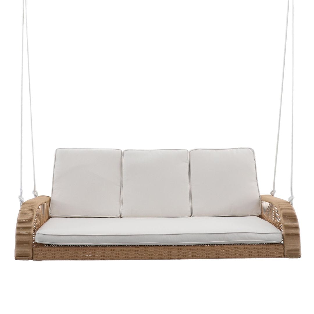 Lucca Wicker Porch Swing with Cushions – Natural Rope & Olefin Fabric