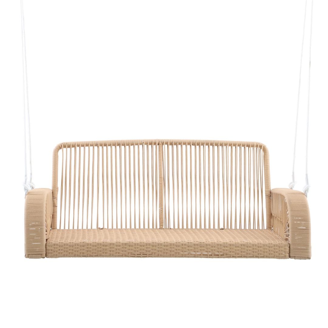 Lucca Wicker Porch Swing with Cushions – Natural Rope & Olefin Fabric