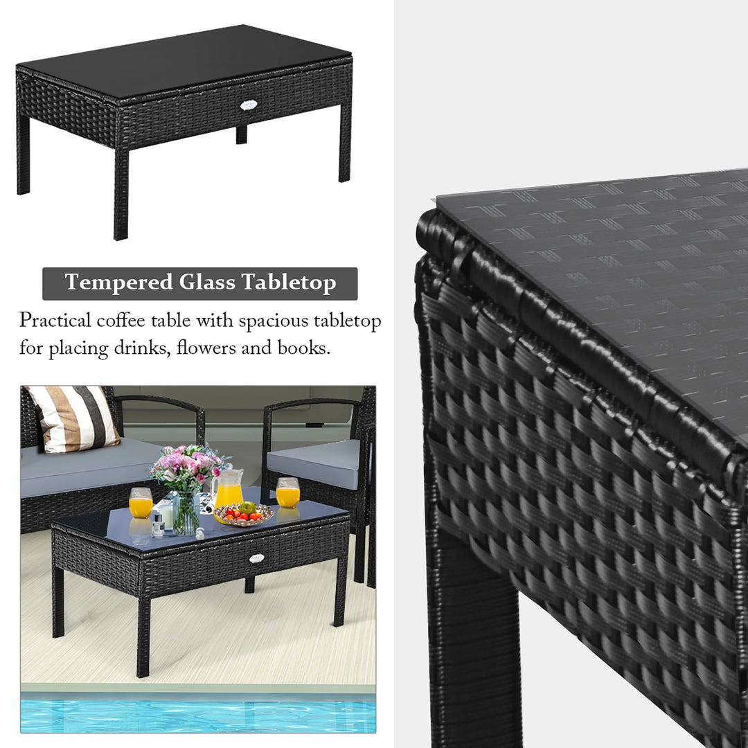 4PCS Patio Rattan Furniture Set Garden Deck