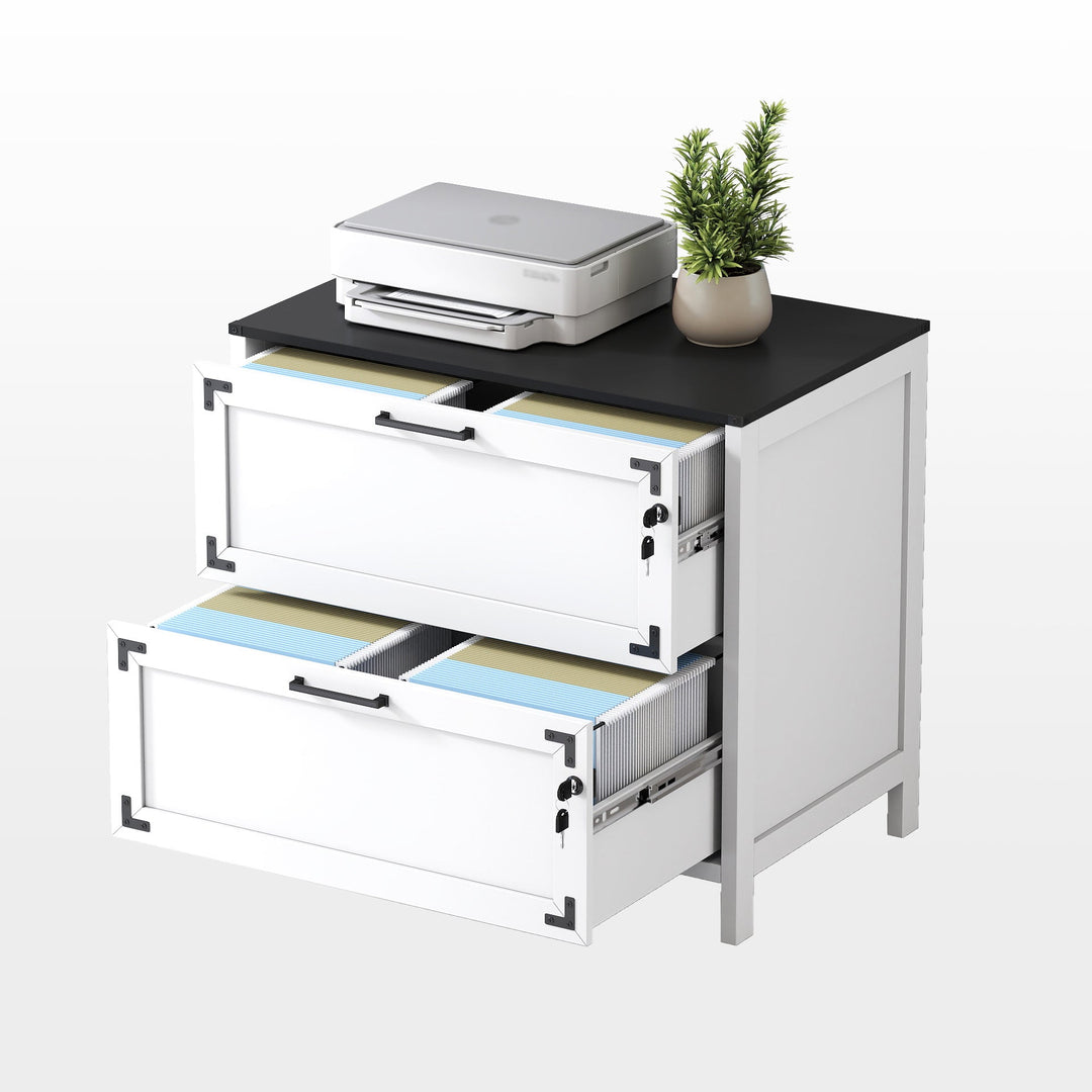 2-Drawer White Farmhouse File Cabinet with Lock