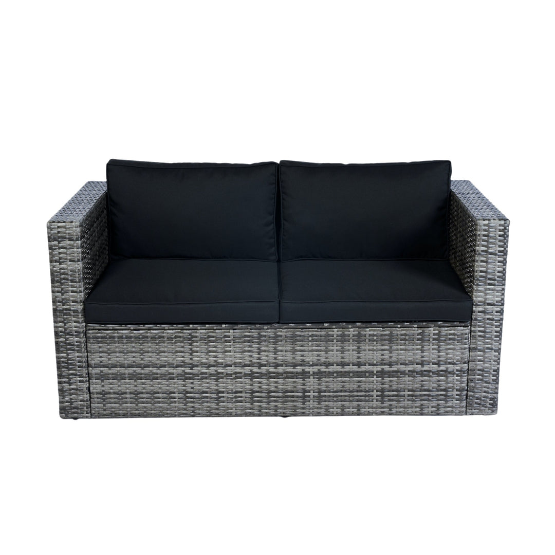 6-Piece Grey Wicker Patio Sectional Set with Black Cushions