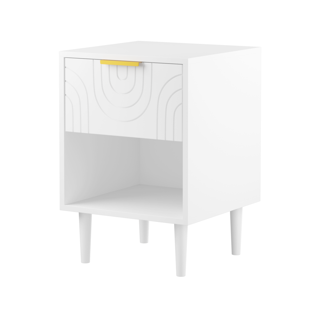 22.8" White Modern Nightstand with Drawer, Gold Accent