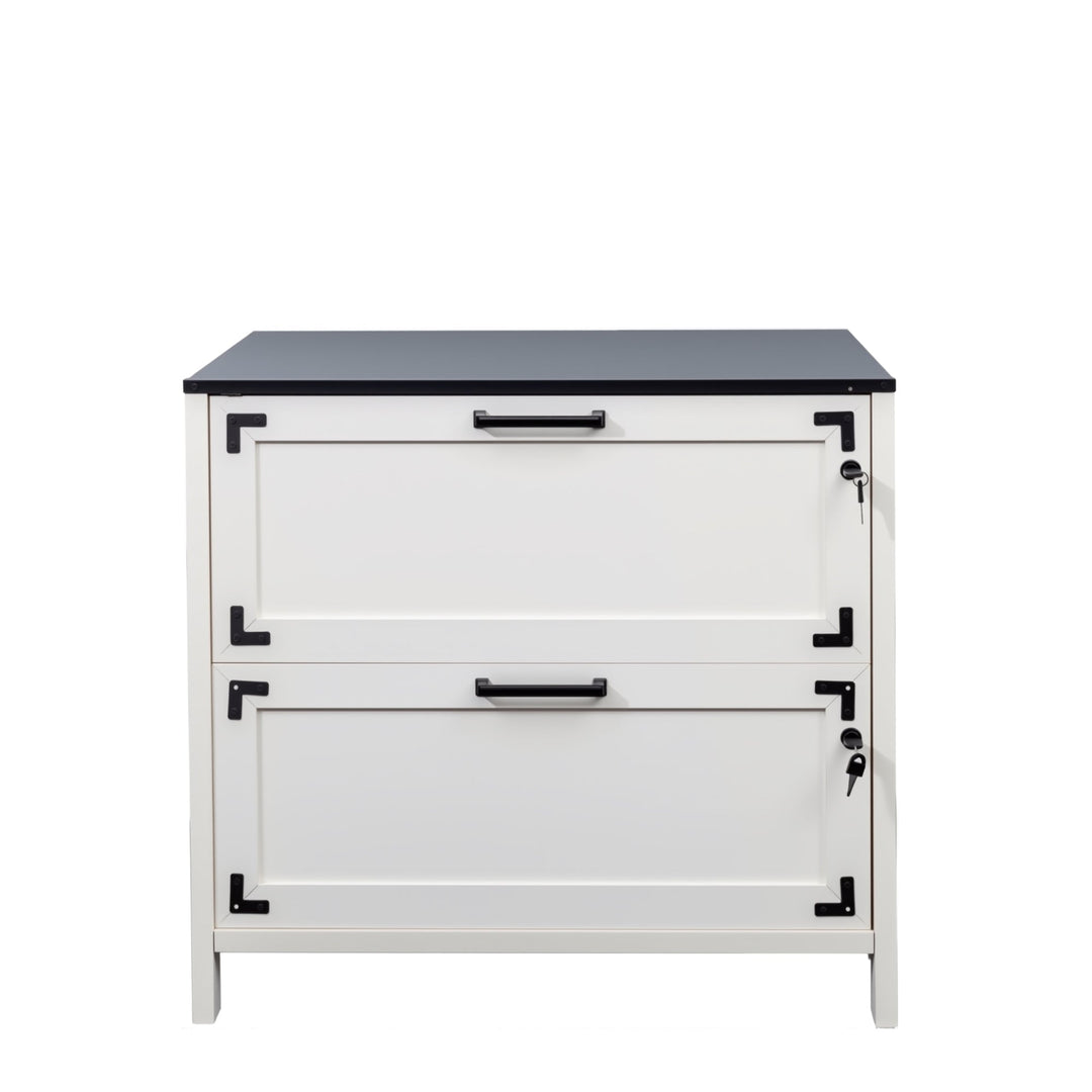 2-Drawer White Farmhouse File Cabinet with Lock