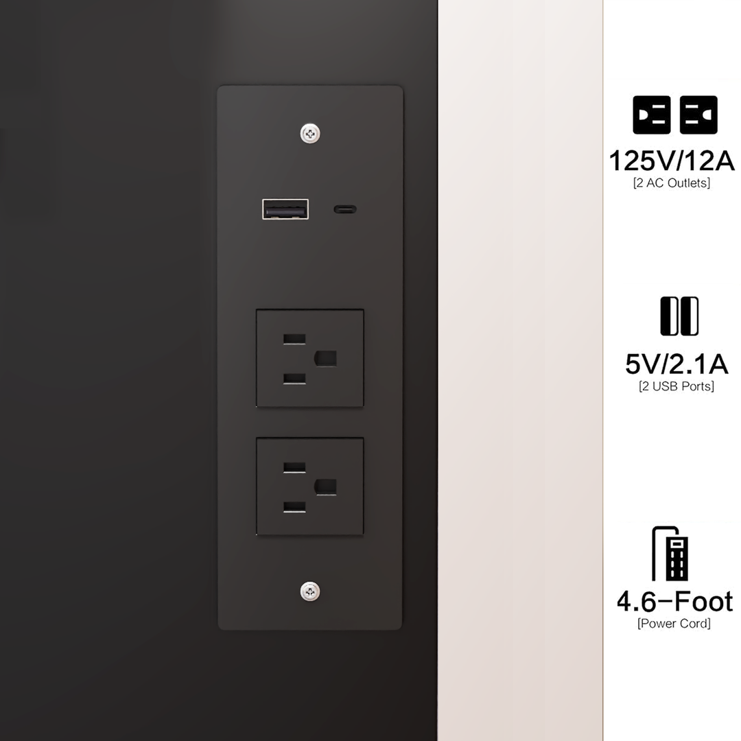 31.5" Black Vanity Table with LED Mirror, Charging Station, Stool