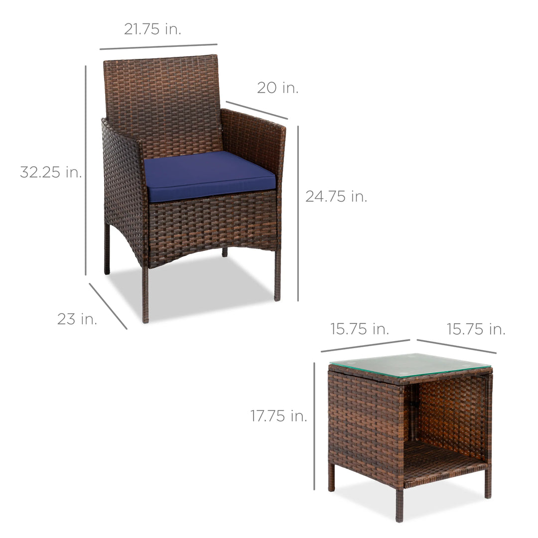3-Piece Wicker Patio Bistro Set with Storage Table