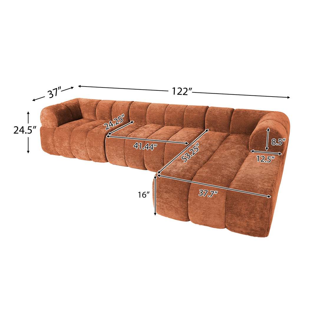 122' Modern L-Shaped Sectional Sofa with High-Density Fully Compressed Sponge and Chaise Lounge, 2-Piece Set, Fully Assembled Right Hand Facing, Perfect for Living Room, Lounge