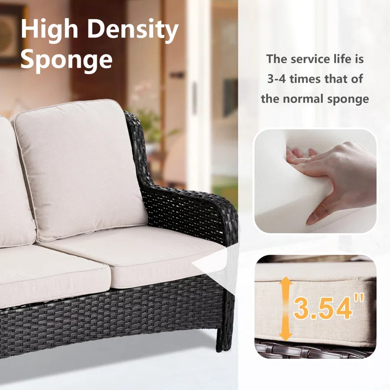 Peridot 72.83" Outdoor Patio Sofa – 3-Piece Wicker Conversation Seating with Washable Cushions