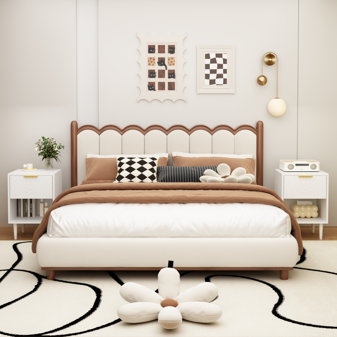 22.8" White Modern Nightstand with Drawer, Gold Accent