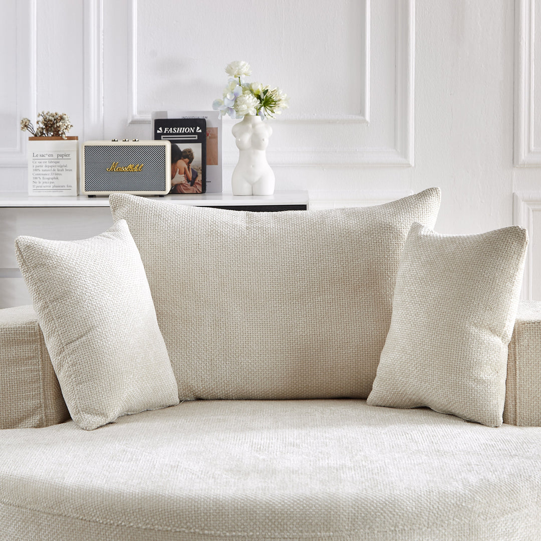 55" Beige Chenille Swivel Chair with Neck Pillow