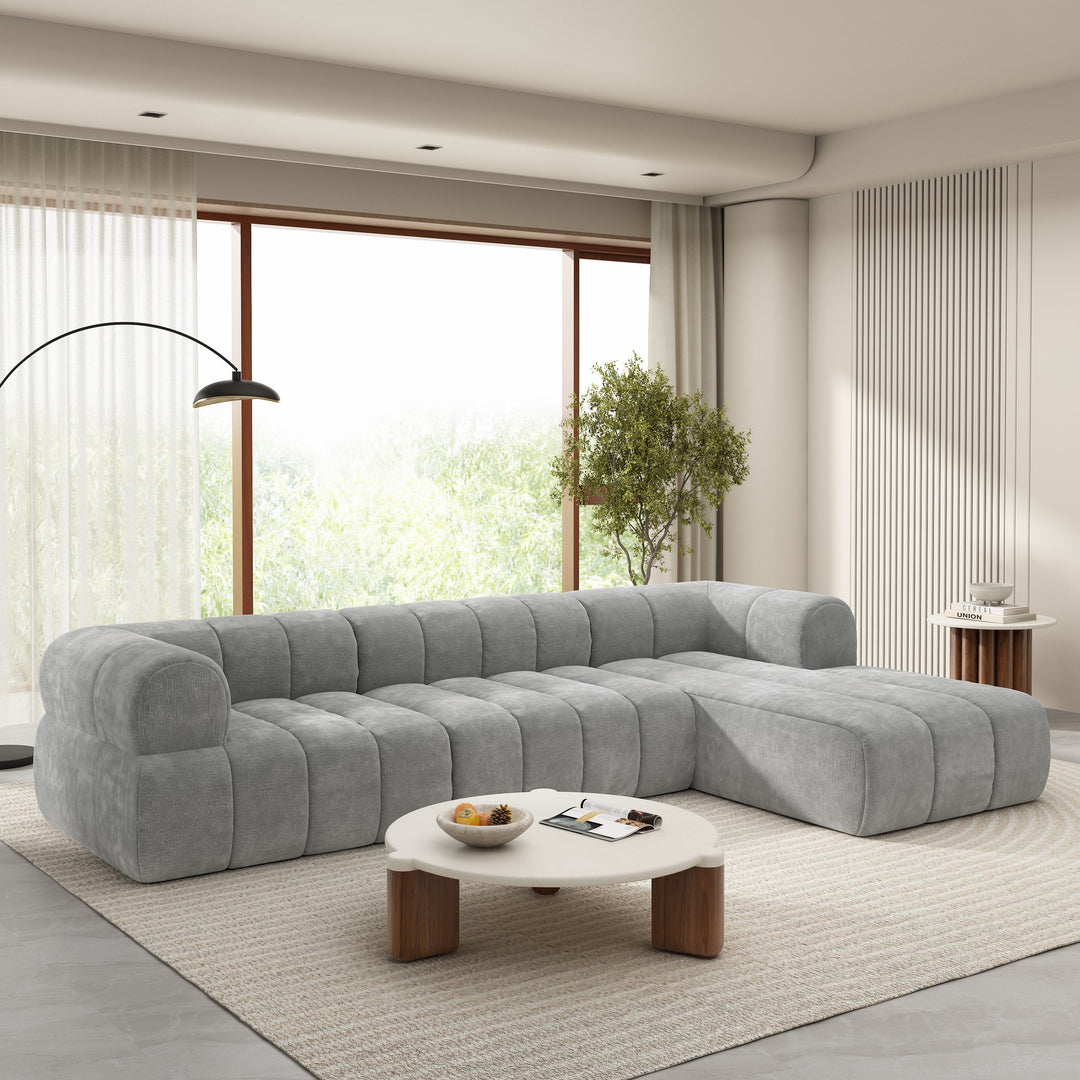 122" Gray L-Shaped Sectional Sofa with Chaise, Fully Assembled