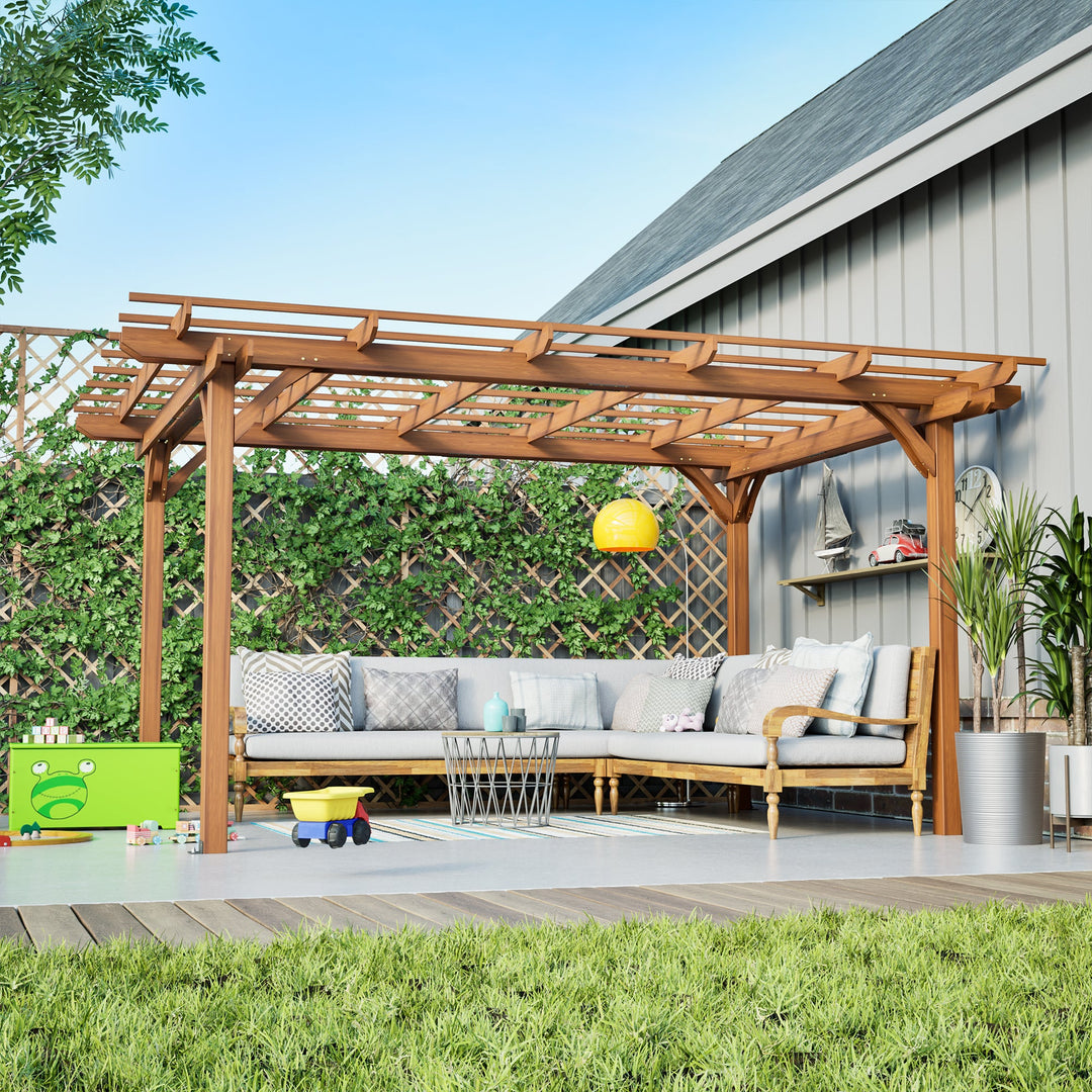 12x10 FT Wooden Pergola for Climbing Plants, Brown