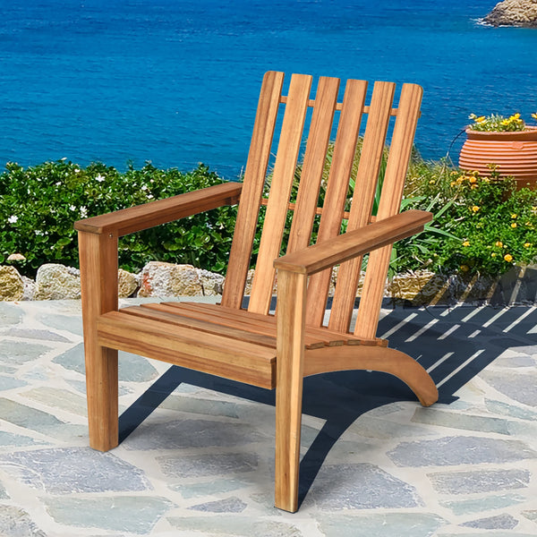 Acacia Wood Adirondack Chair | Outdoor Lounge Armchair | Natural Finish
