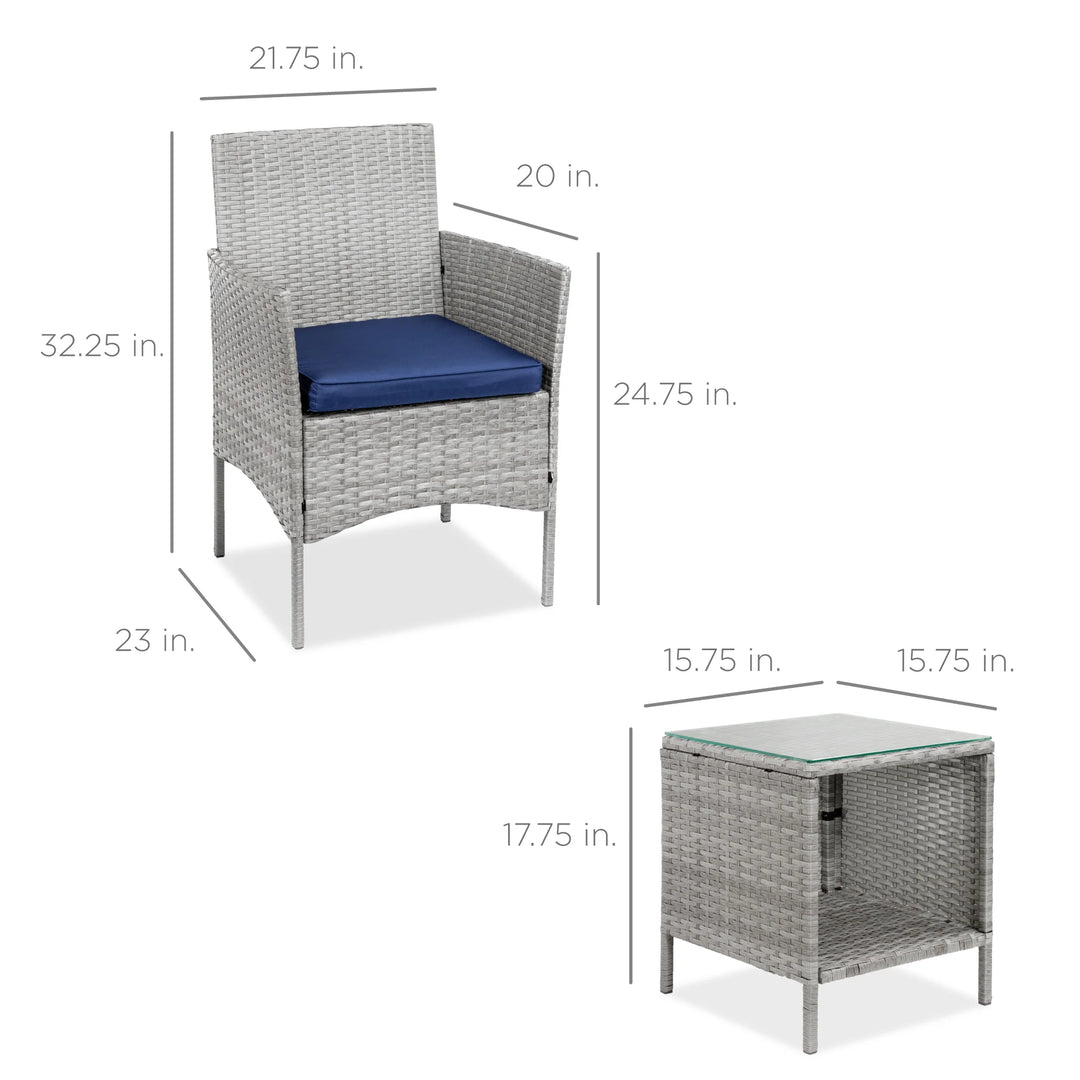 3-Piece Wicker Patio Bistro Set with Storage Table