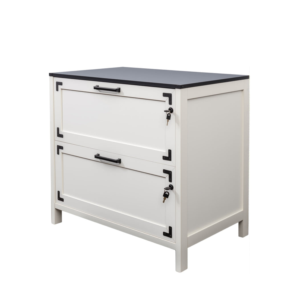 2-Drawer White Farmhouse File Cabinet with Lock